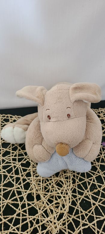 Doudou chien beige avec coussin os bleu  GERCA
