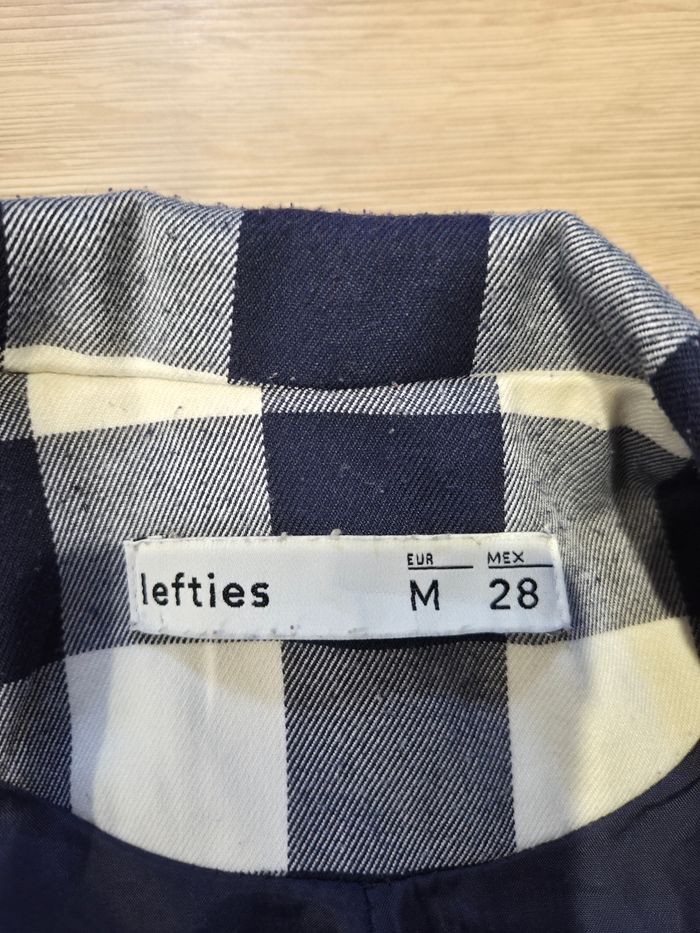 Veste mi-longues blanche à carreaux bleu, Lefties, taille M. - photo numéro 6