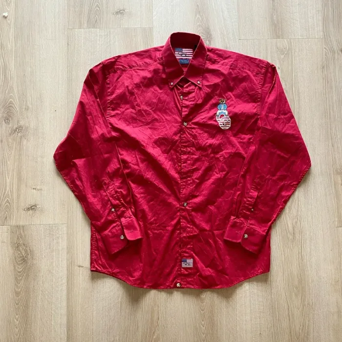 Olly Gan Sport Way of Life Chemise Rouge Homme Logo brodé Ours USA American Bear (Taille L) - photo numéro 2