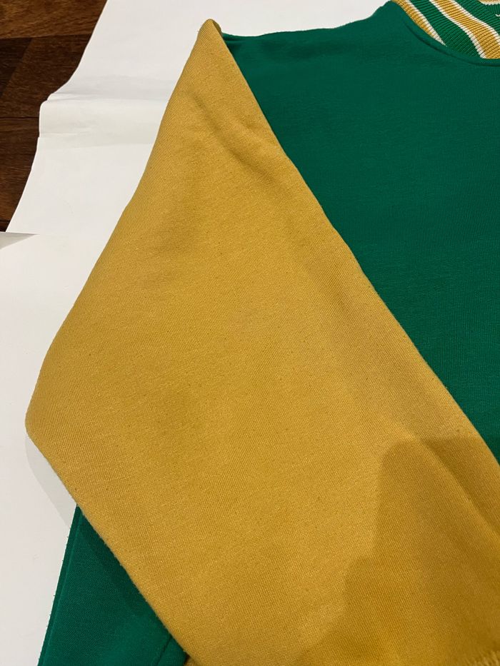 veste bomber blouson teddy oversize vert et jaune iowa moutarde stradivarius taille S/36 - photo numéro 7