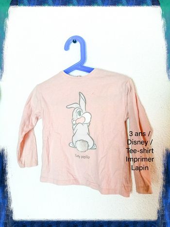 3 ans Disney Tee-shirt rose pale imprimé lapin  toutes saisons /Excellent état