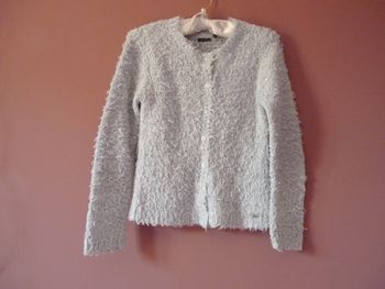 Gilet Fille ikks 10 ans TBE gris perle maille douce et chaude manches longues