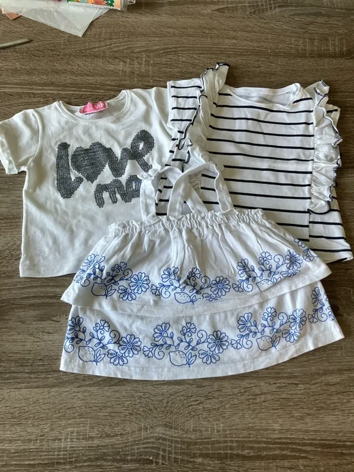 Lot de 3 t-shirt blanc et bleu 18mois
