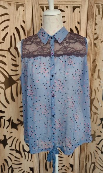 Chemise sans manche imprimé pois, dentelle T 46