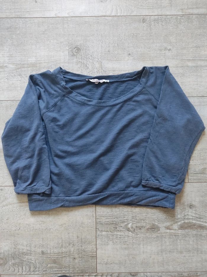 Tee-shirt crop manches 3/4 bleu gris taille 44 La Fée Maraboutée - photo numéro 6