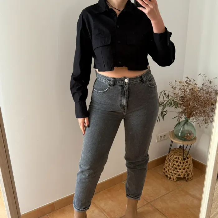 Chemise cropped noire 100% coton Zara - Taille S