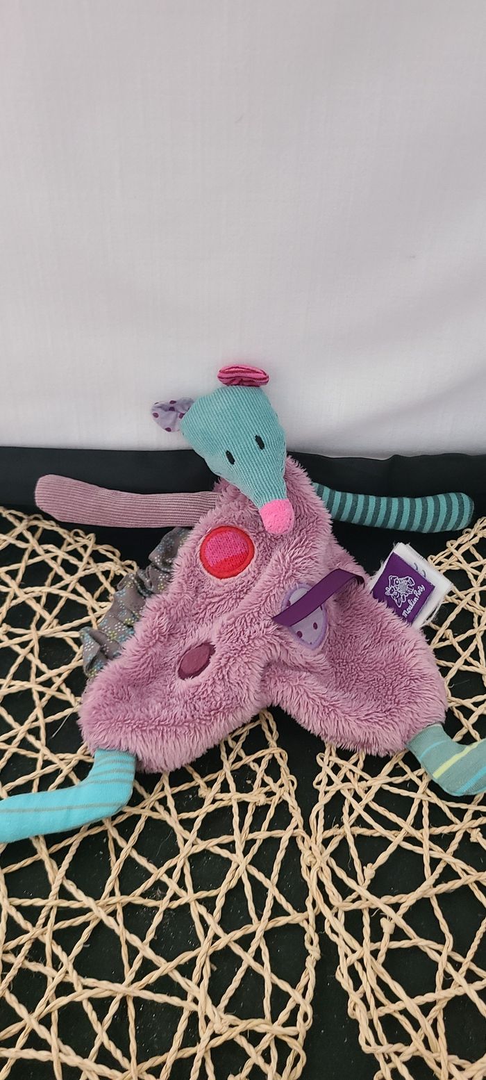 Doudou plat Souris violet mauve bleu Les Jolis Pas Beaux MOULIN ROTY