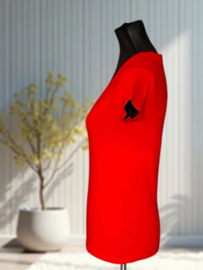 T-shirt col V rouge vif – Petit Bateau 16A - 36/38 - photo numéro 2