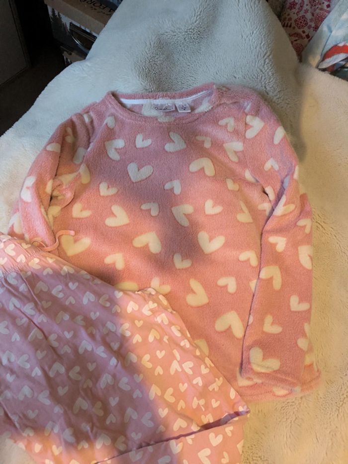 Pyjama fille rose et blanc cœurs - photo numéro 2