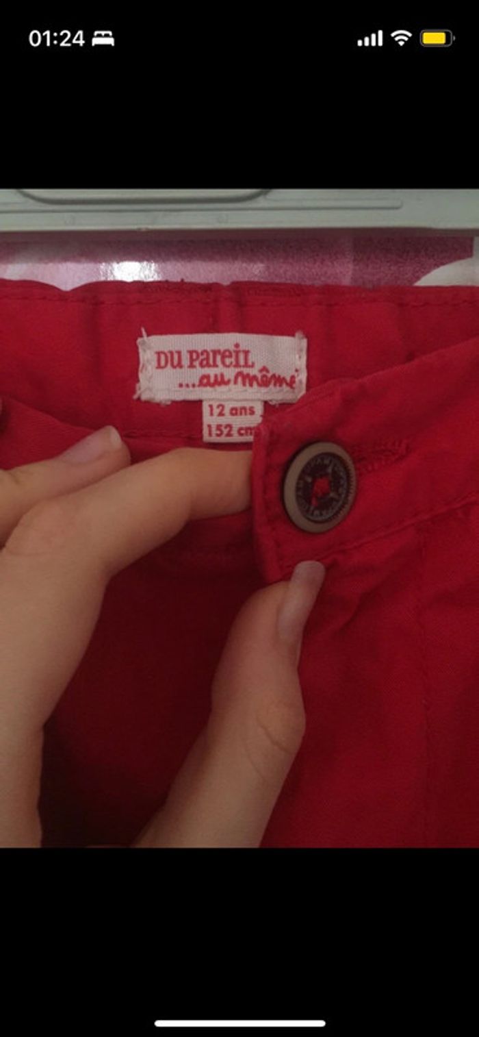 Pantalon slim rouge ,taille 12 ans, du pareil au même - photo numéro 2