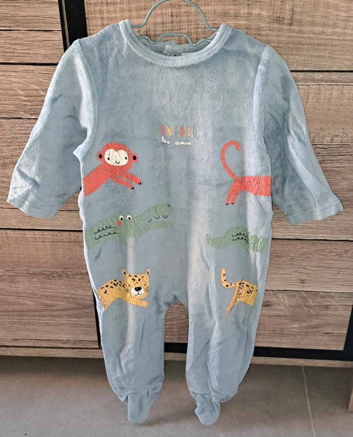 Pyjama velours bleu Mots d'enfants en 6 mois