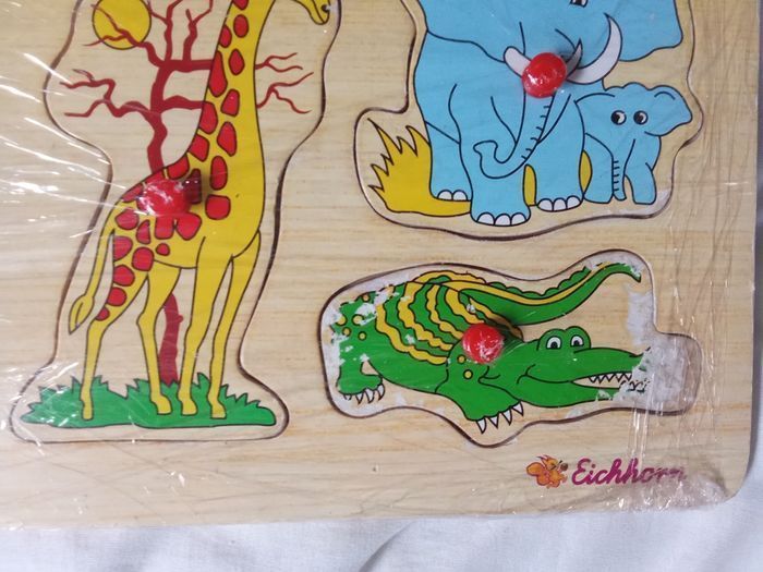 Puzzle en bois animaux 8 pièces, dès 2 ans, jungle, boutons - photo numéro 2