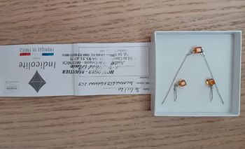 Parure de bijoux (argent et pierre orange) neuve de la marque indicolite, fabrication française