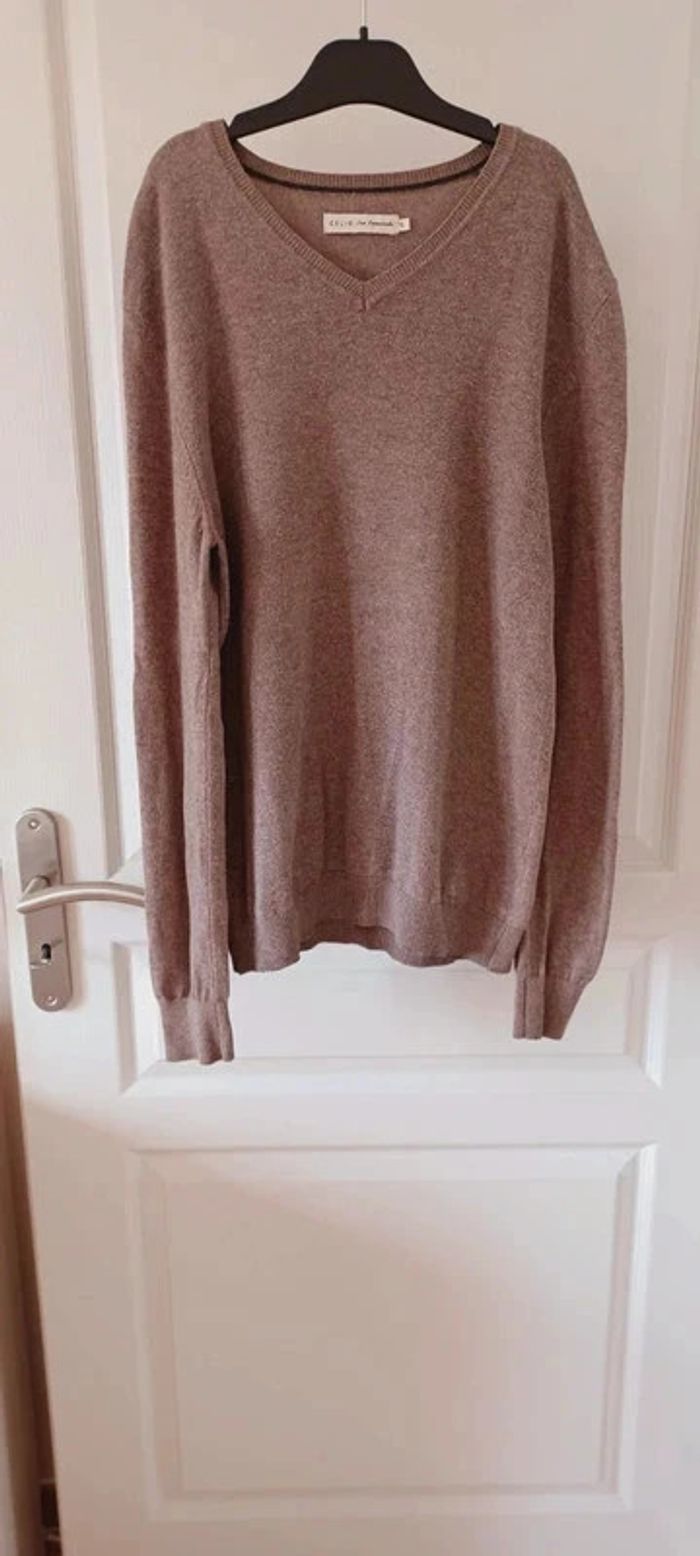 Pull homme taupe col V Celio taille S - photo numéro 3