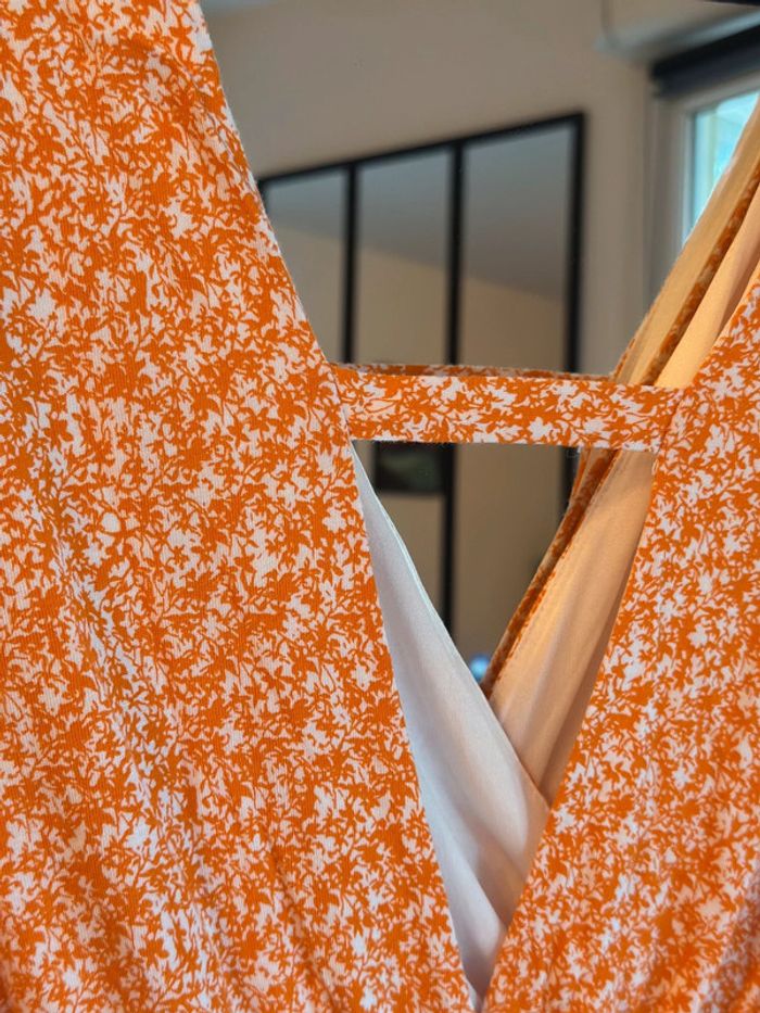 Robe longue fleurie orange H&M – Taille XS - photo numéro 5