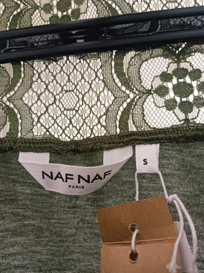Blouse vert kaki boutons et dentelle Naf Naf Taille S Neuf avec étiquette - photo numéro 5