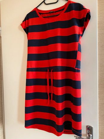 Robe plage bleu marine et rouge ceinture cordon taille S
