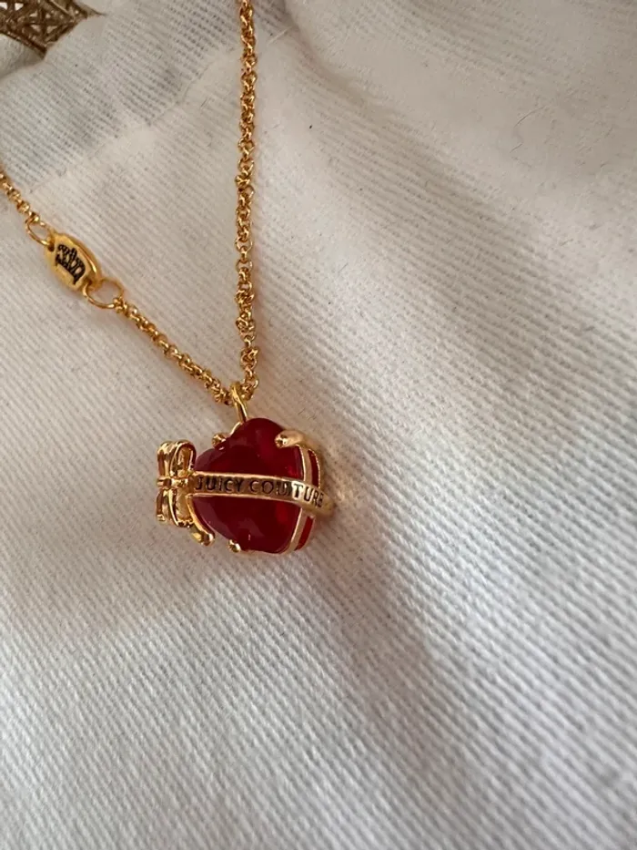 🎀Collier Juicy Couture doré cœur rouge – pendentif strassé - photo numéro 5