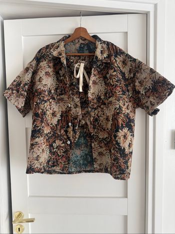 Ensemble homme, chemise, short, marron beige, imprimé Fleuri