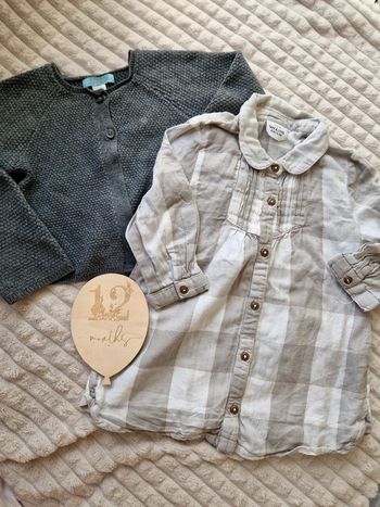 Ensemble robe et gilet gris bébé fille 12 mois Tao