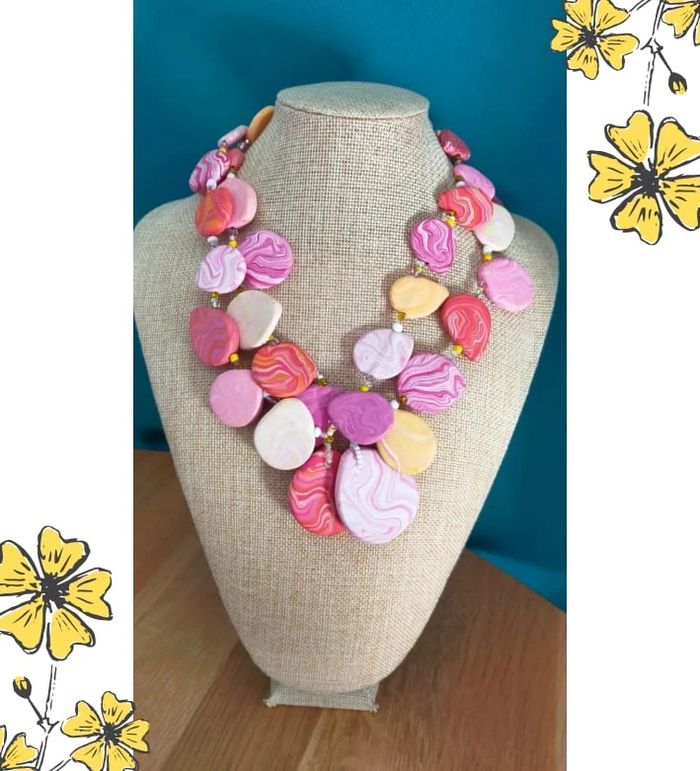 Collier fait main en pâte polymère – Nuances de rose et jaune pastel _ Collection Nuances de Rose - photo numéro 17