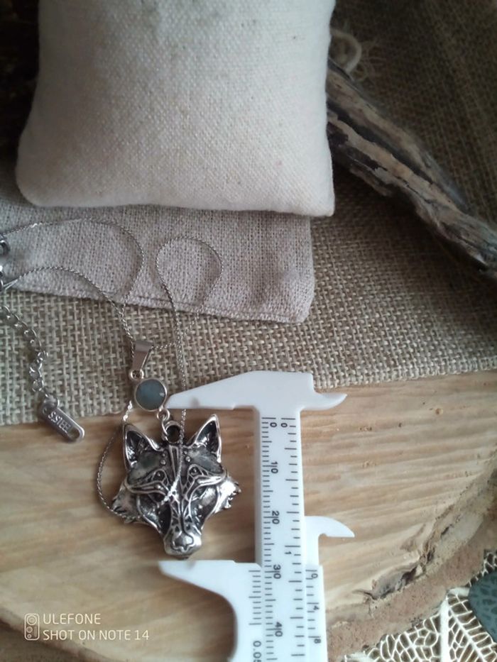 Collier tête de loup et pierre naturelle de labradorite - photo numéro 4