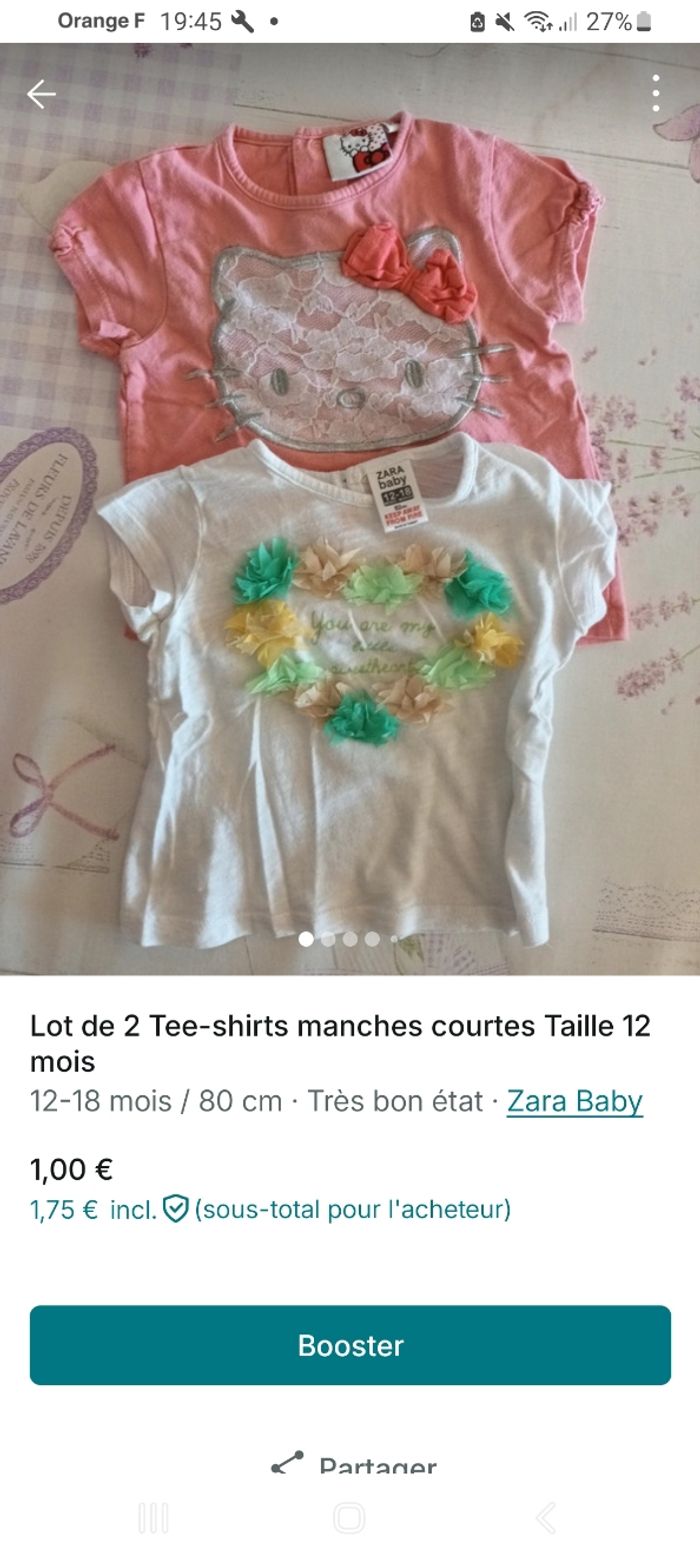 Lot de 2 tee-shirts MC 12 mois