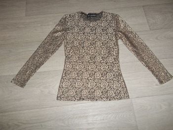 Haut ou tee shirt de "soirée" JUS D'ORANGE" doré et noir dentelle S NEUF