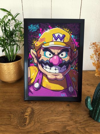Affiche poster A4 (21×29,7 cm) Wario Mario Nintendo art mural street art coloré déco chambre gamer