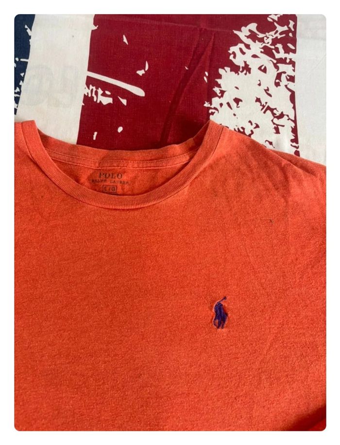 Sweat/ t-shirt manche longue Ralph Lauren taille L orange cavalier bleu marine - photo numéro 3