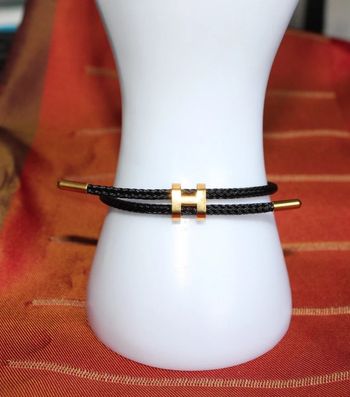 bracelet h en cordon tressé + acier inoxydable  pour adultes