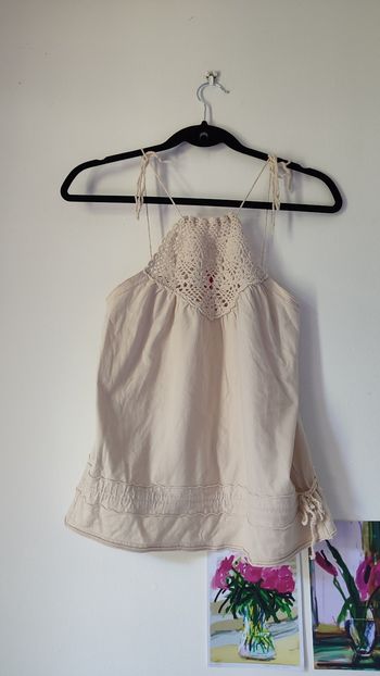 Top coton crème broderie T34