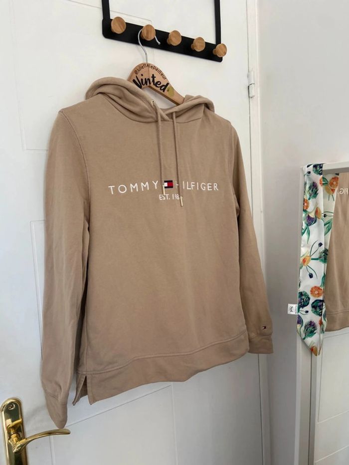 Sweat à capuche marron beige en coton Tommy Hilfiger Taille S