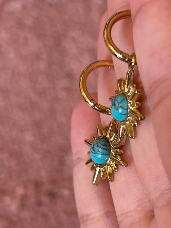 Boucles d’oreilles soleil bleu marbré - photo numéro 7
