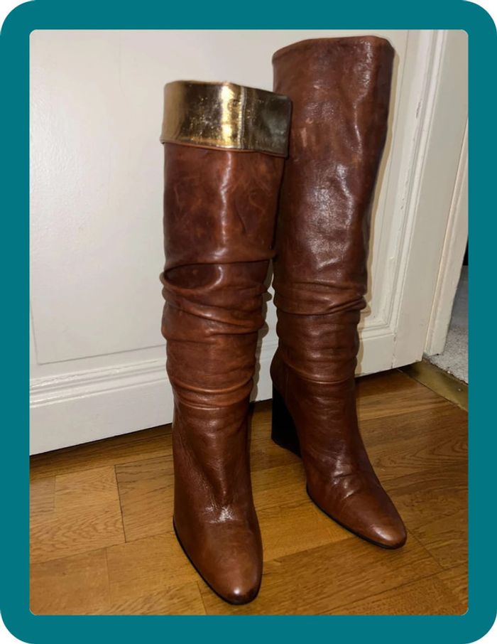 Bottes hautes plissées en cuir véritable taille 38 - BCBGmaxazria - photo numéro 2