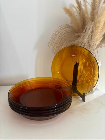 Vintage lot de 6 assiettes creuses Duralex marron ambré