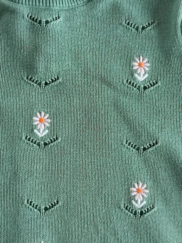 Sergent Major pull fille 7 ans brodé fleurs vert - photo numéro 2