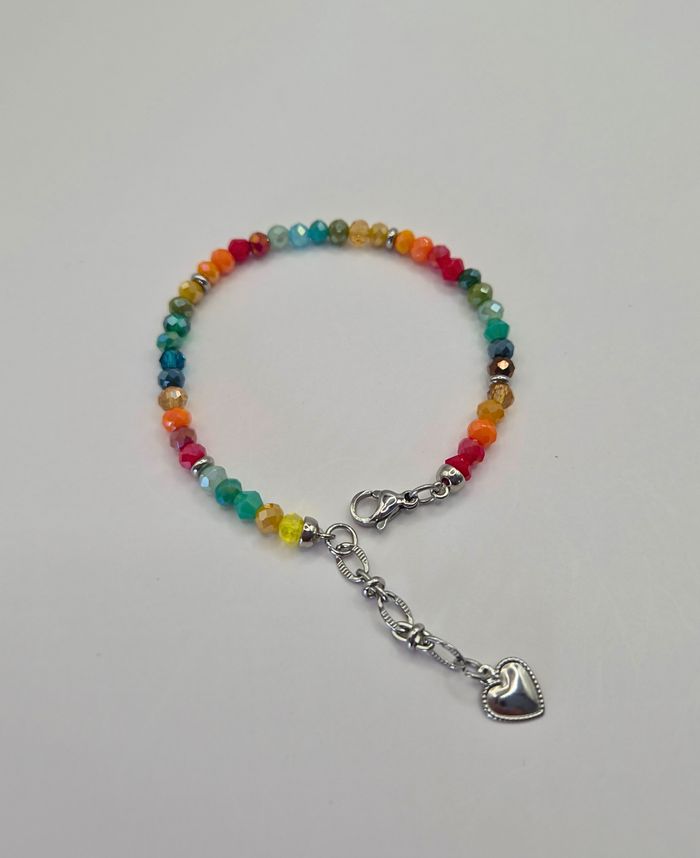 Bracelet argenté petites perles multicolores couleurs estivales - photo numéro 3