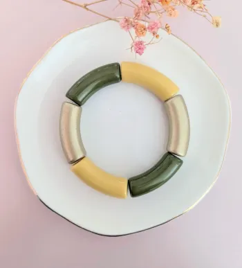 Bracelet tube multicolore jaune vert doré mat