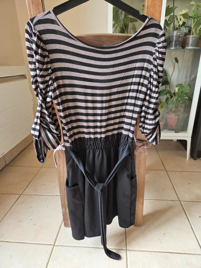 Robe noir rayé gris/marron - photo numéro 7