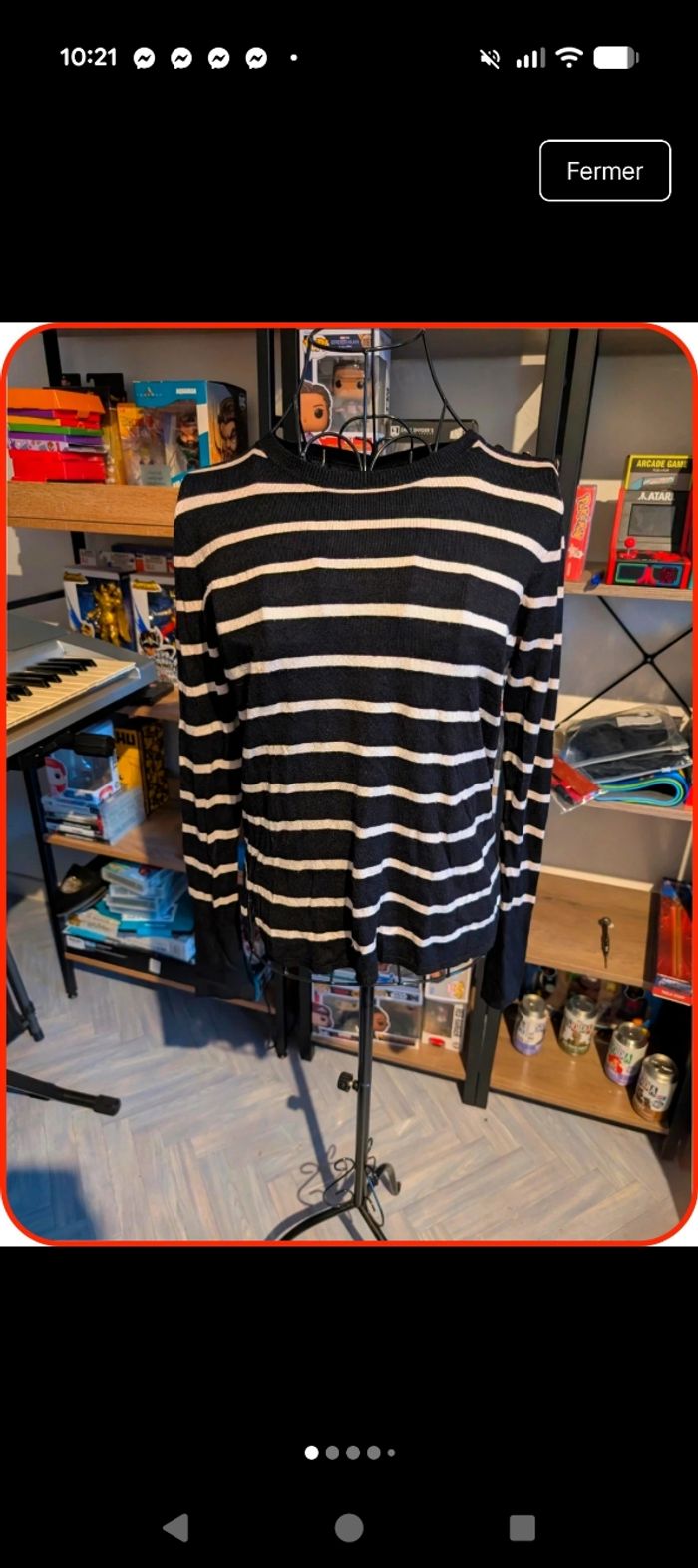Pull marin noir et blanc ONLY - Détails boutons dorés - Taille XS - photo numéro 1