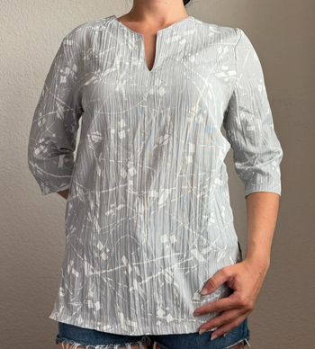 Tunique blouse vintage 90s ample grise col fendu manches 3/4 – Afibel – taille M/38 France