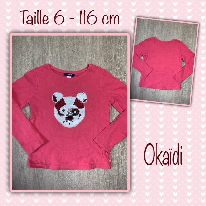 T-shirt ML a sequins - taille 6 ans 116 cm