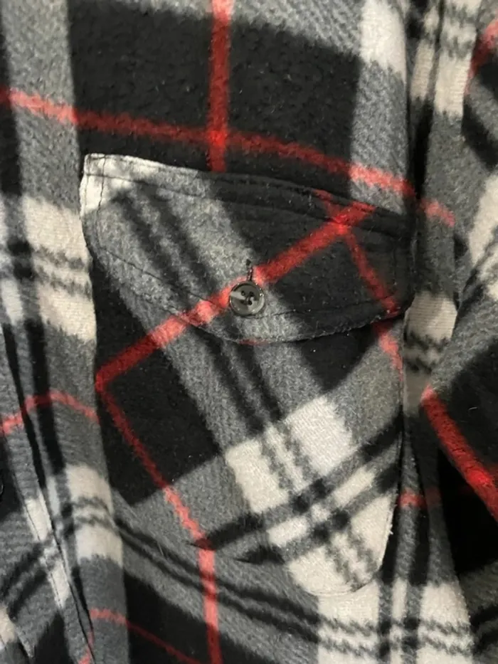Lumberjack Flannel Plaid Polaire shirt chemise black white red Mens XL - photo numéro 2