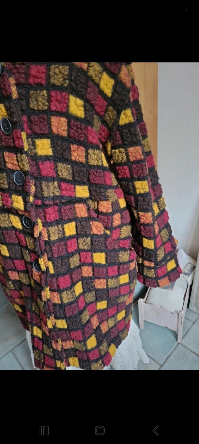Manteau original laine bouillie multicolore - photo numéro 3