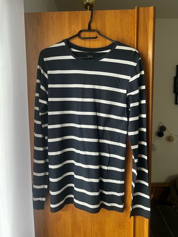 T-shirt à manches longues bleu marine et blanc Kiabi taille M