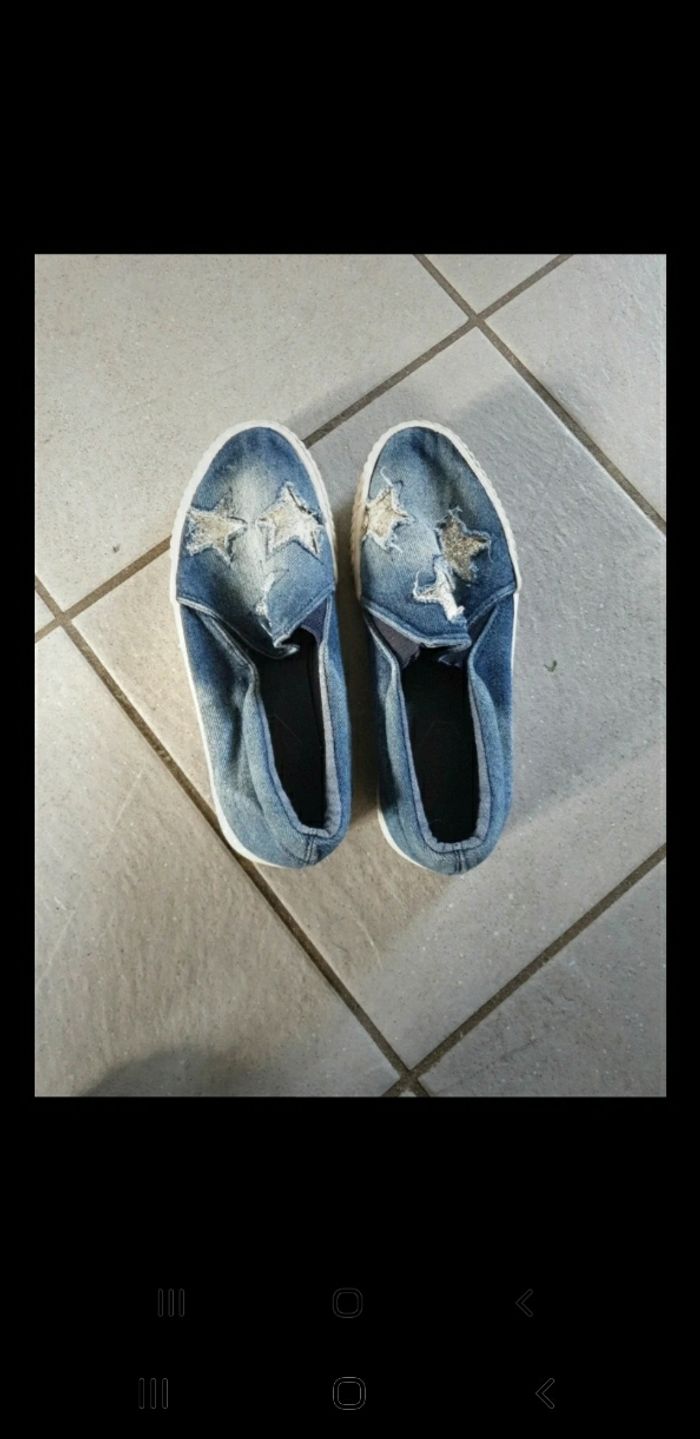 Baskets toile jeans fille étoiles argenté 35 - photo numéro 5