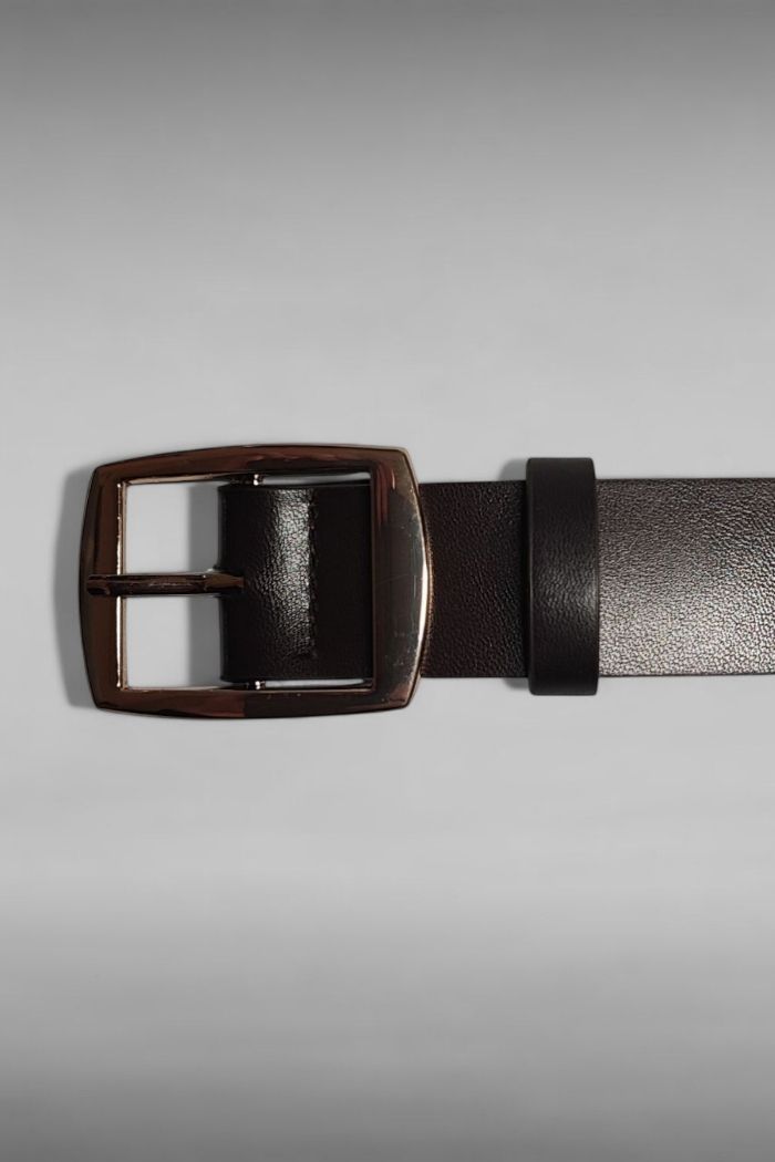 Ceinture cuir marron foncé Boucle acier dorée 117CM - photo numéro 2