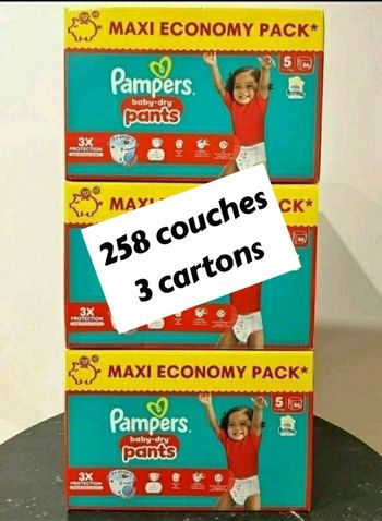 258 couches Pampers taille 5 pants lot de 3 cartons 👍 ENVOI RAPIDE 