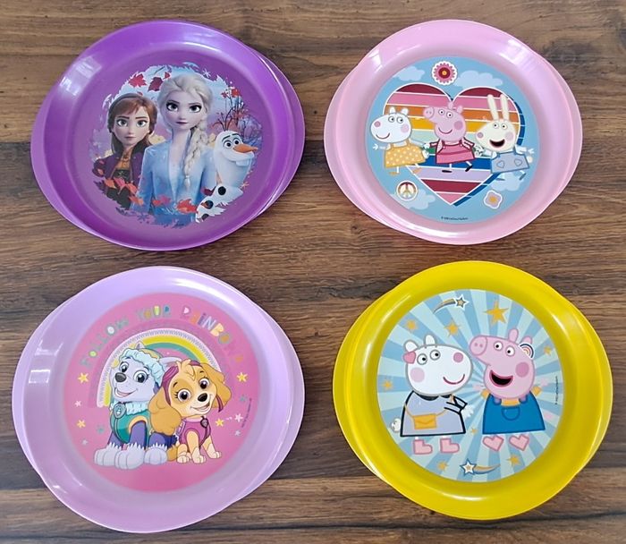 Assiettes en plastique enfants Reines des neiges, Pat Patrouille, Peppa Pig